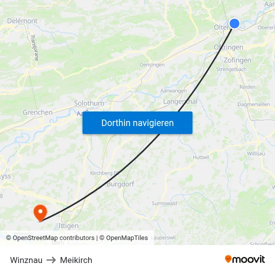 Winznau to Meikirch map