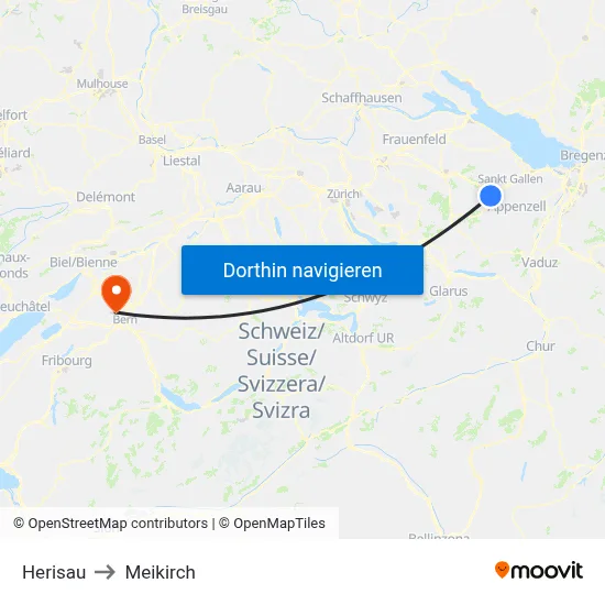Herisau to Meikirch map