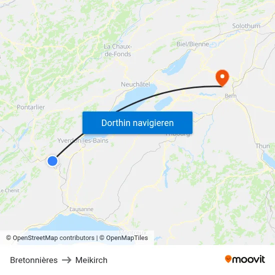 Bretonnières to Meikirch map