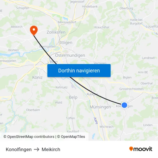 Konolfingen to Meikirch map