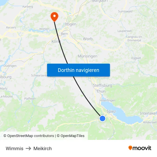 Wimmis to Meikirch map