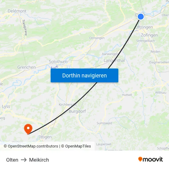Olten to Meikirch map
