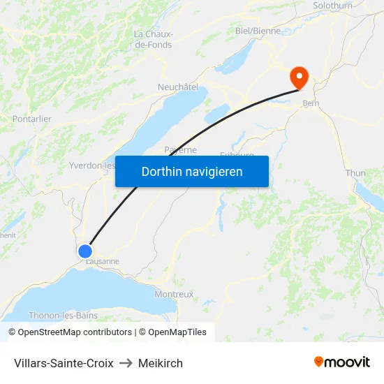 Villars-Sainte-Croix to Meikirch map