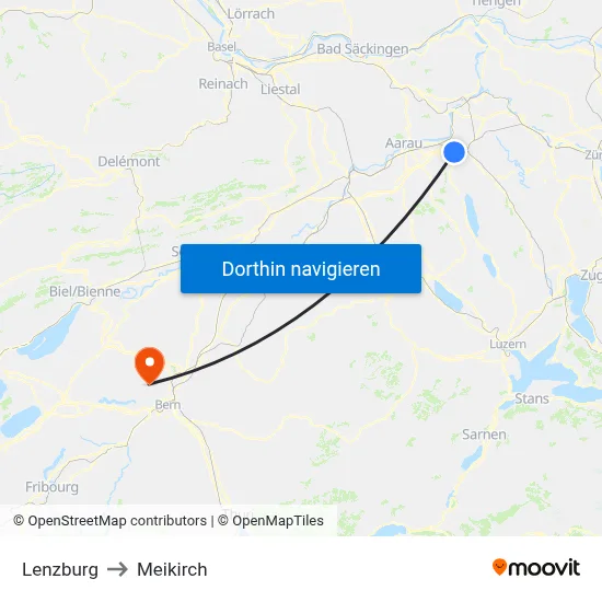 Lenzburg to Meikirch map