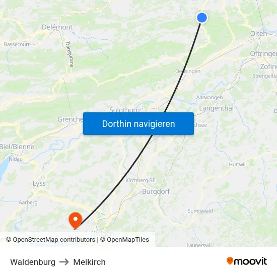 Waldenburg to Meikirch map