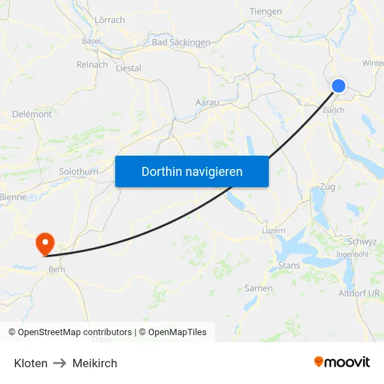 Kloten to Meikirch map