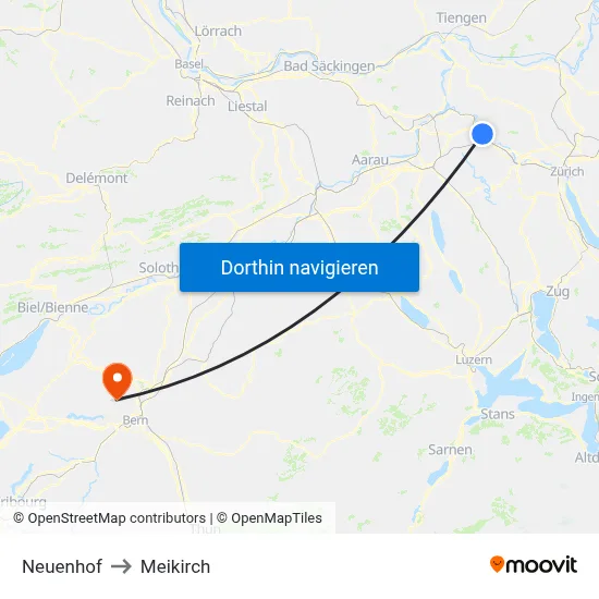 Neuenhof to Meikirch map