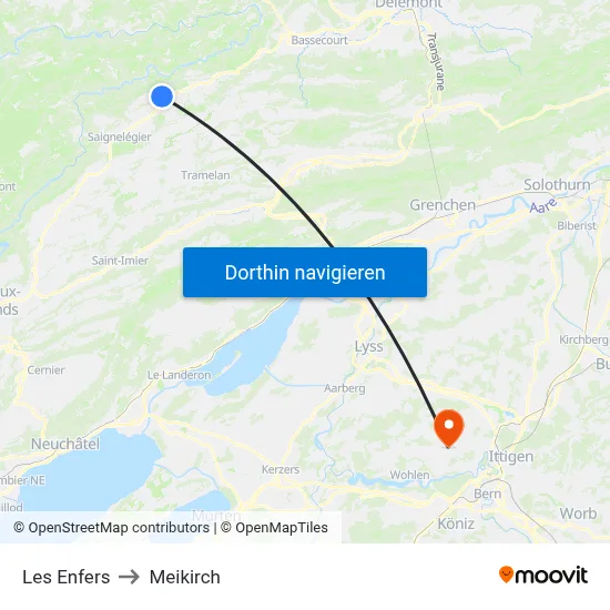 Les Enfers to Meikirch map