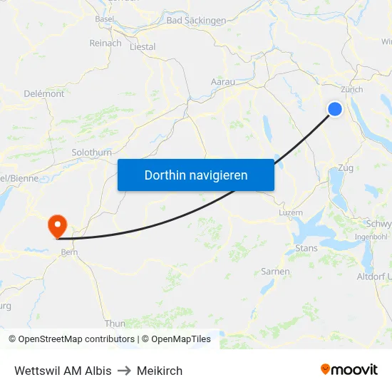 Wettswil AM Albis to Meikirch map