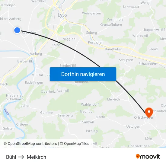 Bühl to Meikirch map
