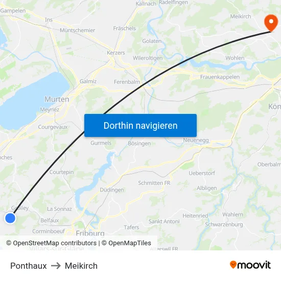 Ponthaux to Meikirch map