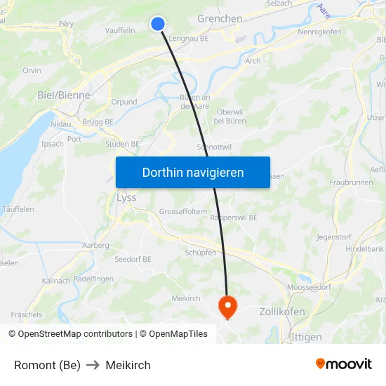 Romont (Be) to Meikirch map