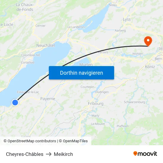 Cheyres-Châbles to Meikirch map