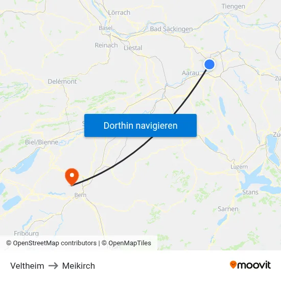 Veltheim to Meikirch map