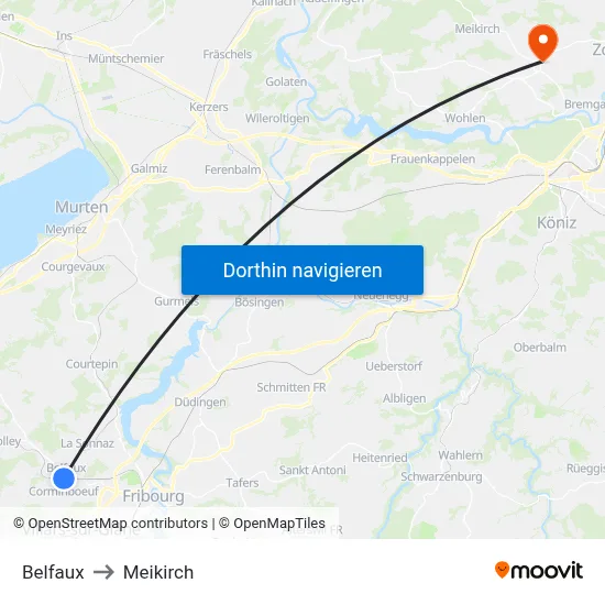Belfaux to Meikirch map
