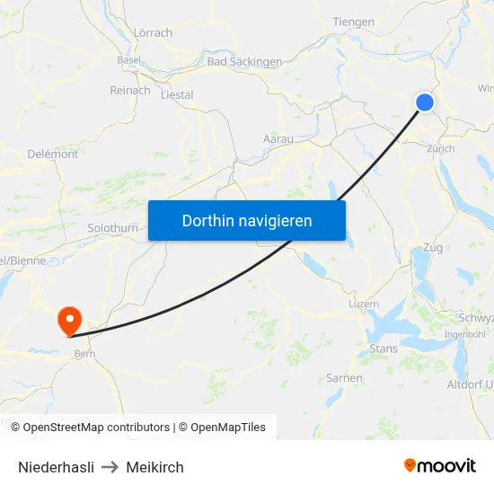 Niederhasli to Meikirch map