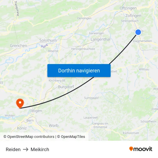 Reiden to Meikirch map