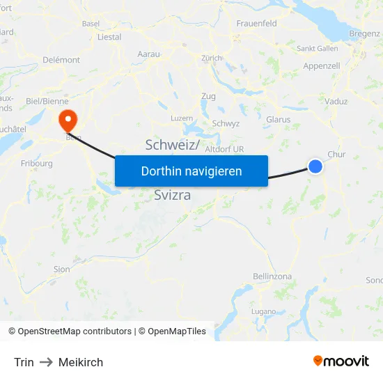 Trin to Meikirch map