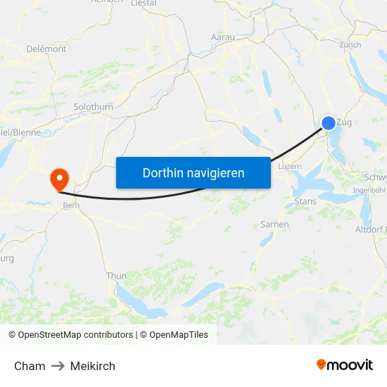 Cham to Meikirch map