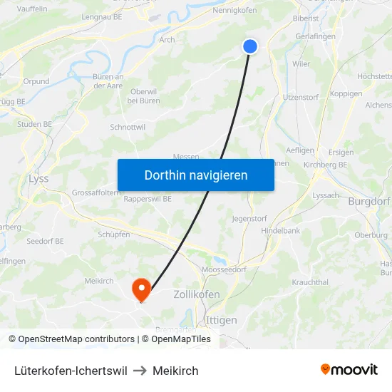 Lüterkofen-Ichertswil to Meikirch map