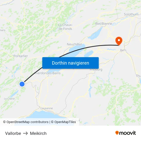 Vallorbe to Meikirch map