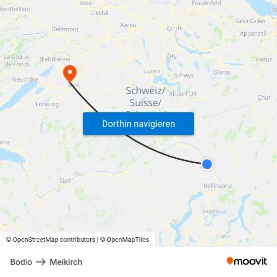 Bodio to Meikirch map