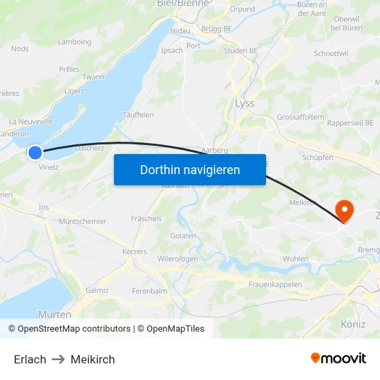 Erlach to Meikirch map