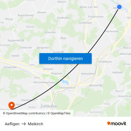 Aefligen to Meikirch map