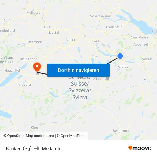 Benken (Sg) to Meikirch map