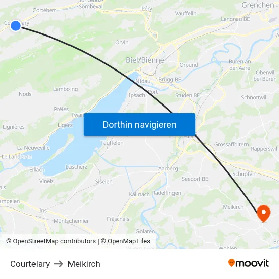 Courtelary to Meikirch map