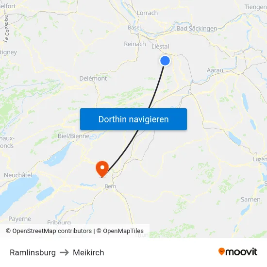 Ramlinsburg to Meikirch map