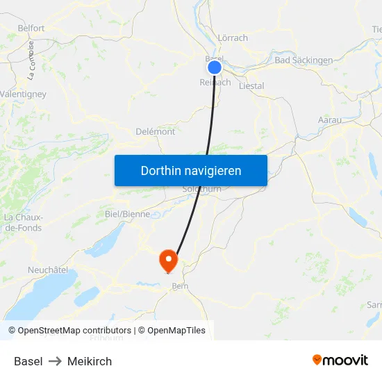 Basel to Meikirch map