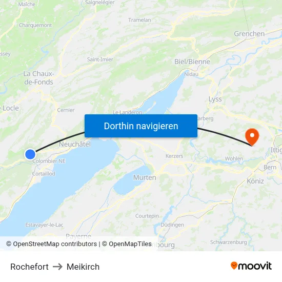 Rochefort to Meikirch map