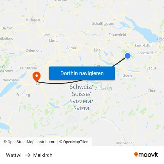 Wattwil to Meikirch map