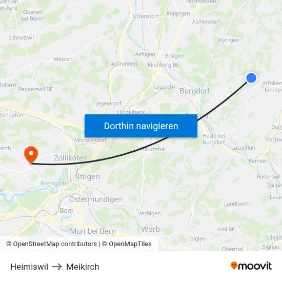 Heimiswil to Meikirch map