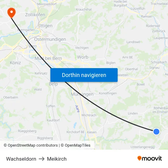 Wachseldorn to Meikirch map