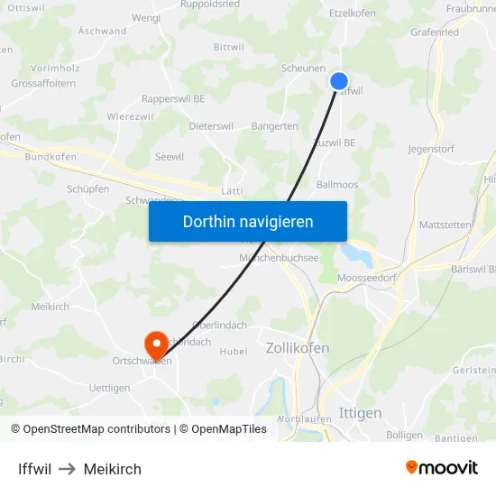 Iffwil to Meikirch map