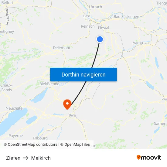 Ziefen to Meikirch map