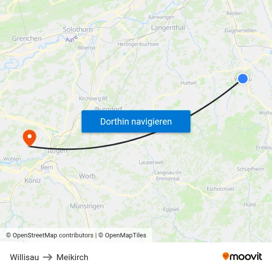 Willisau to Meikirch map