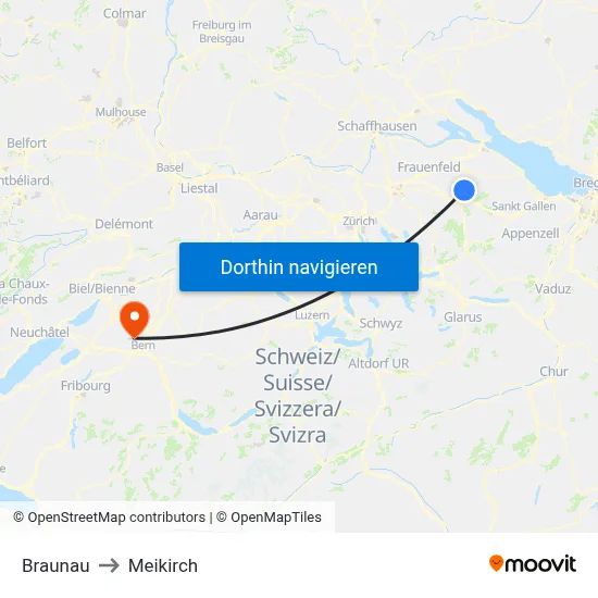 Braunau to Meikirch map
