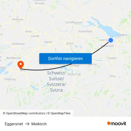 Eggersriet to Meikirch map