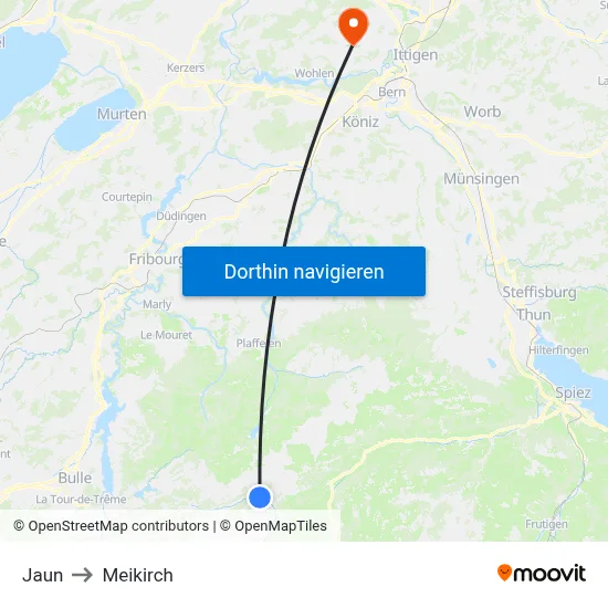 Jaun to Meikirch map