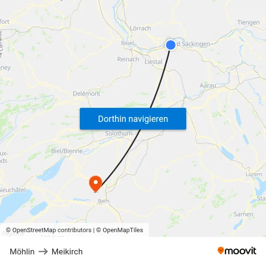 Möhlin to Meikirch map