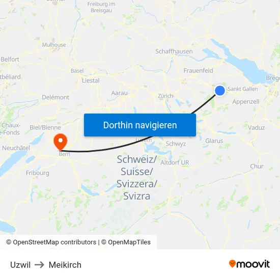 Uzwil to Meikirch map
