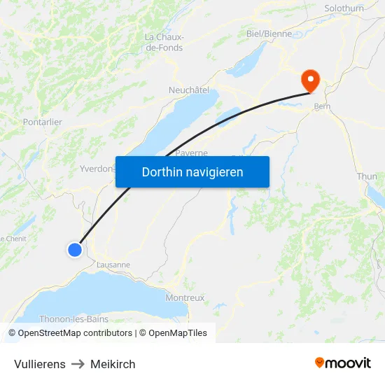 Vullierens to Meikirch map