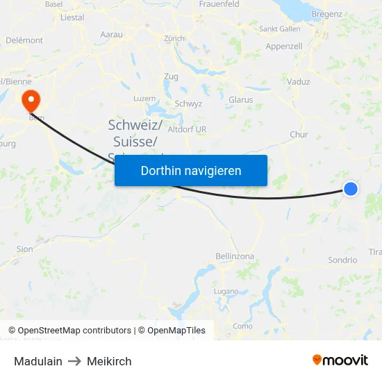 Madulain to Meikirch map