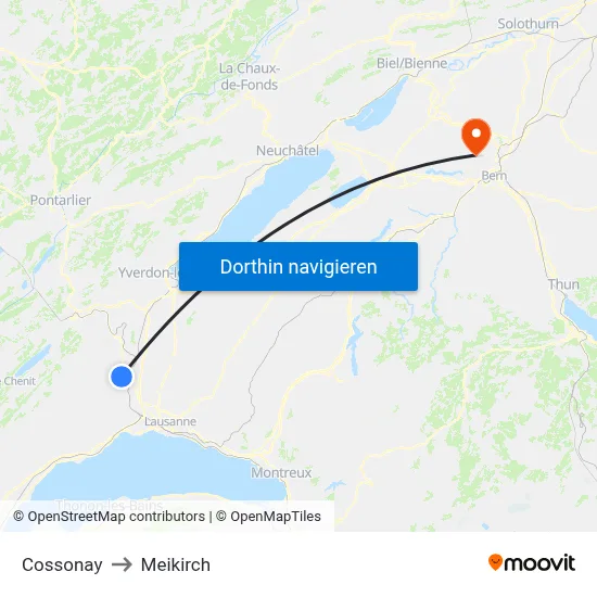 Cossonay to Meikirch map
