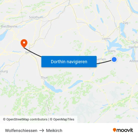Wolfenschiessen to Meikirch map