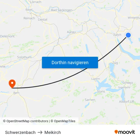 Schwerzenbach to Meikirch map