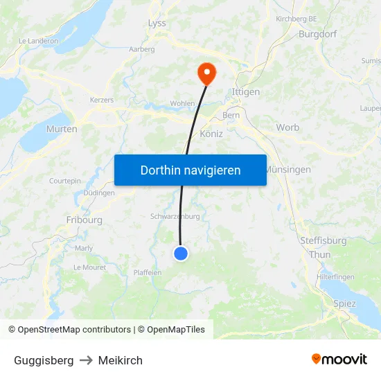 Guggisberg to Meikirch map